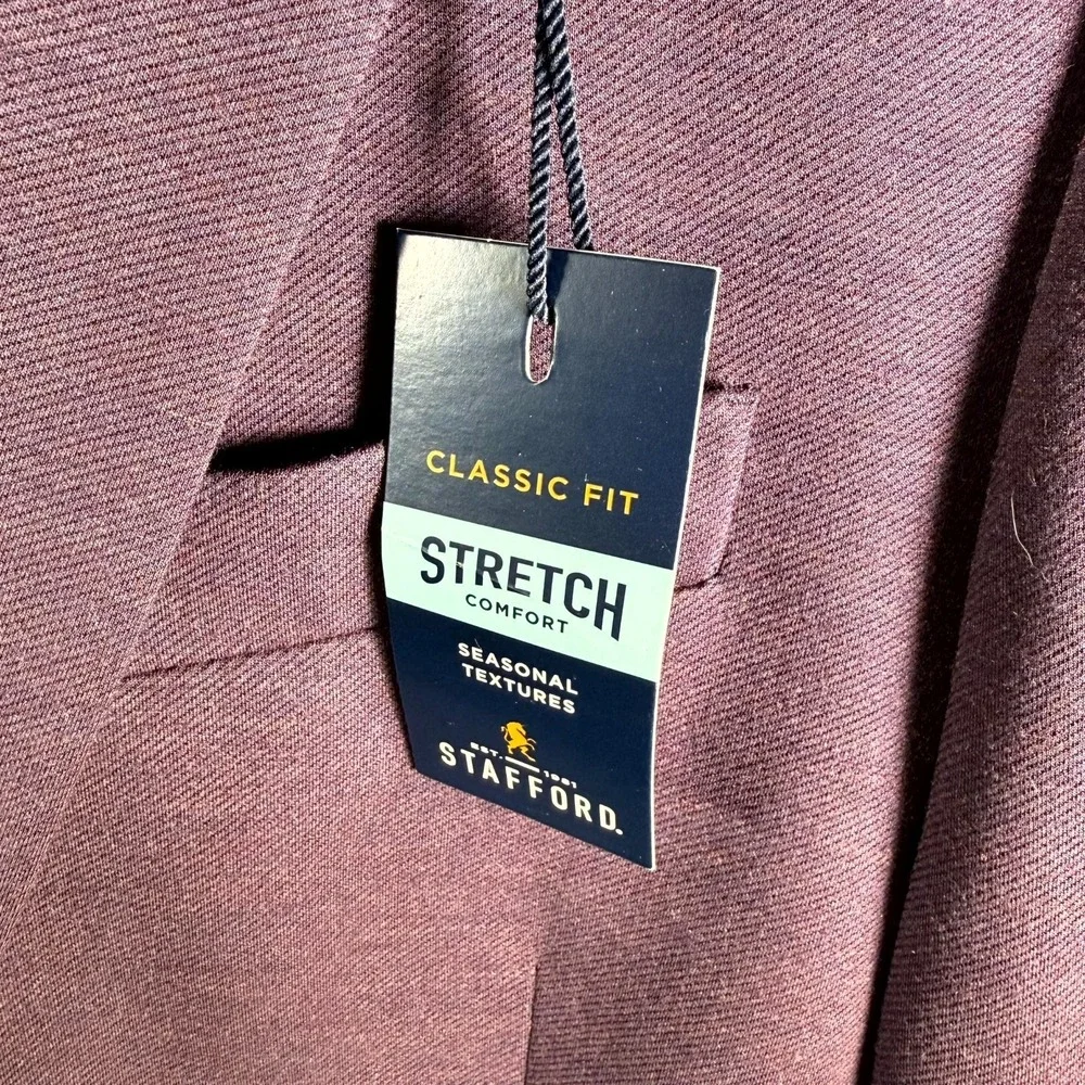 Stafford Blazer Mens 40 Plum Stretch‎ Comfort Classic Fit Notch Lapel Formal